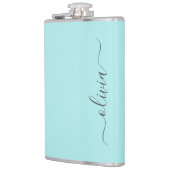 Aqua Blauwe Teal Moderne Script Meisjesachtige Mon Heupfles (Links)