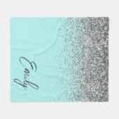 Aqua Blauwe Teal Zilveren Glitter Monogram  Fleece Deken (Voorkant (Horizontaal))
