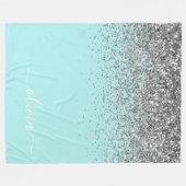 Aqua Blauwe Teal Zilveren Glitter Monogram Fleece Deken (Voorkant (Horizontaal))