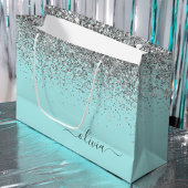 Aqua Blauwe Teal Zilveren Glitter Monogram Groot Cadeauzakje