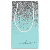 Aqua Blauwe Teal Zilveren Glitter Monogram Klein Cadeauzakje (Voorkant)
