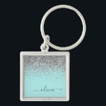 Aqua Blauwe Teal Zilveren Glitter Monogram Sleutelhanger<br><div class="desc">Aqua Blauw - Teal en Zilveren Glitter Script Monogram Naam Sleutelhangers (Sleutelhanger). Dit is het perfecte cadeau voor sweet 16 verjaardag,  trouwen,  bruidsfeest,  jubileum,  babyfeest of vrijgezellenfeest voor iemand die houdt van glamour luxe en chic stijlen.</div>