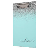Aqua Blauwe Teal Zilveren Glitters Monogram Klembord (Links)