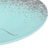 Aqua Blauwe Teal Zilveren Roze Glitter Monogram Snijplank (Hoek)