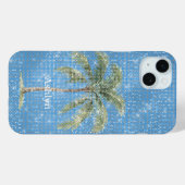 Aqua Blauwe Tropische Palmboom Glans  Case-Mate iPhone Case (Achterkant (horizontaal))