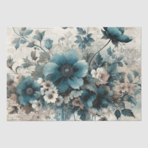 Aqua Blauwe Vintage Geïnspireerde Bloemige Tissuep Tissuepapier