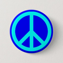 Aqua Blauwe Vredessymbool Ronde Button 5,7 Cm