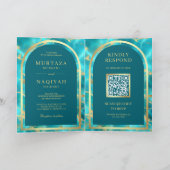 Aqua Blauwe Water Gouden QR Code Moslim Bruiloft (Binnen)
