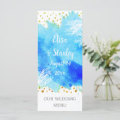 Aqua blauwe waterverf, koraalrif bruiloft kaart (Staand voorkant)