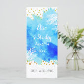 Aqua blauwe waterverf, koraalrif bruiloft programm programmakaart (Staand voorkant)