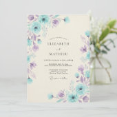 Aqua Blauwe Whimsical Lente Bruiloft Kaart (Staand voorkant)