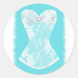 Aqua Blauwe & Witte Glam lingerie doucheparty favo Ronde Sticker
