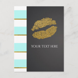 Aqua Blauwe & Witte Nep Gouden Glans Lippen Evenem Briefkaart