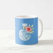 Aqua Blauwe Witte Parfumfles Roos Koffiemok (Voorkant rechts)