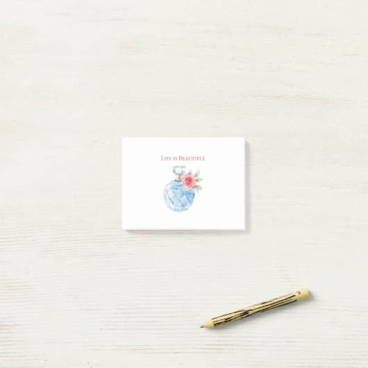 Aqua Blauwe Witte Parfumfles Roos Post-it® Notes (Op bureau)