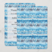 Aqua Blauwe Witte Stam Strepen 16e Verjaardag Kaart (Voorkant / Achterkant)