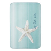 Aqua Blauwe Witte Strand Zeester Badmat (Voorkant Verticaal)