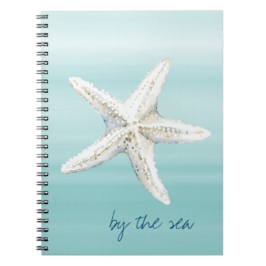 Aqua Blauwe Witte Strand Zeester Notitieboek (Voorkant)