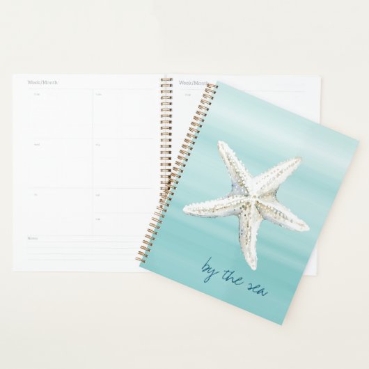Aqua Blauwe Witte Strand Zeester Planner (Display)