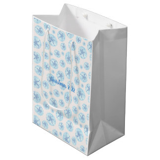 Aqua-blauwe zandschenkzak medium cadeauzakje