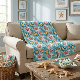 Aqua Blauwe Zee Ster Fleece Deken