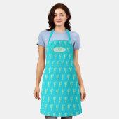 Aqua Blauwe Zeepaarden Patroon Monogram Koks Schort (Gedragen)
