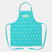 Aqua Blauwe Zeepaarden Patroon Monogram Koks Schort (Voorkant)