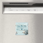 aqua blauwe zeeschelp zeester trouw save the date magneet (Insitu (Vaatwasser))