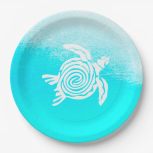 Aqua Blauwe Zeeschildpad Papieren Borden Bordje