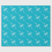Aqua Blauwe Zeester Cadeaupapier Rol (Vlak)