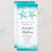 Aqua Blauwe Zeester Paar Strand Huwelijksprogramma Programmakaart (Voorkant / Achterkant)