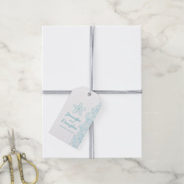 Aqua blauwe zeester strand bruiloft gunst tag cadeaulabel