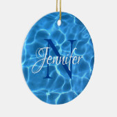 Aqua Blauwe Zwembad Foto Monogram Keramisch Ornament (Rechts)