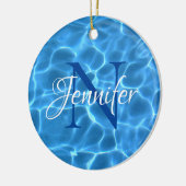 Aqua Blauwe Zwembad Foto Monogram Keramisch Ornament (Links)