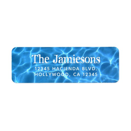 Aqua Blauwe Zwembad Foto Spatwater Etiket (Voorkant)