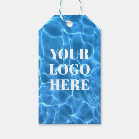 Aqua Blauwe Zwembad Verticale Foto Logo Cadeaulabel (Voorkant)