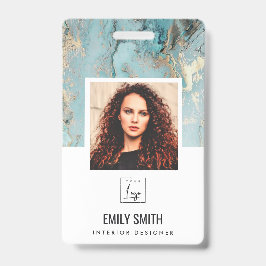 AQUA BLAUWGROEN AGATE WERKNEMER FOTO BAR CODE NAME BADGE