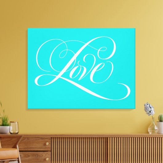 Aqua Blauwgroen Aqua Blue Love Lettering Calligraf Canvas Afdruk (Insitu (Woonkamer))