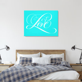 Aqua Blauwgroen Aqua Blue Love Lettering Calligraf Canvas Afdruk