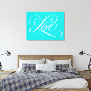 Aqua Blauwgroen Aqua Blue Love Lettering Calligraf Canvas Afdruk