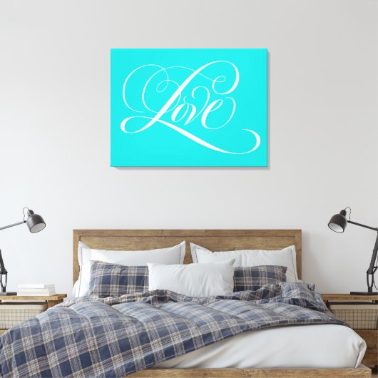Aqua Blauwgroen Aqua Blue Love Lettering Calligraf Canvas Afdruk (Insitu (Slaapkamer))
