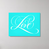 Aqua Blauwgroen Aqua Blue Love Lettering Calligraf Canvas Afdruk (Voorkant)