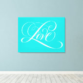 Aqua Blauwgroen Aqua Blue Love Lettering Calligraf Canvas Afdruk (Insitu (Houten vloer))
