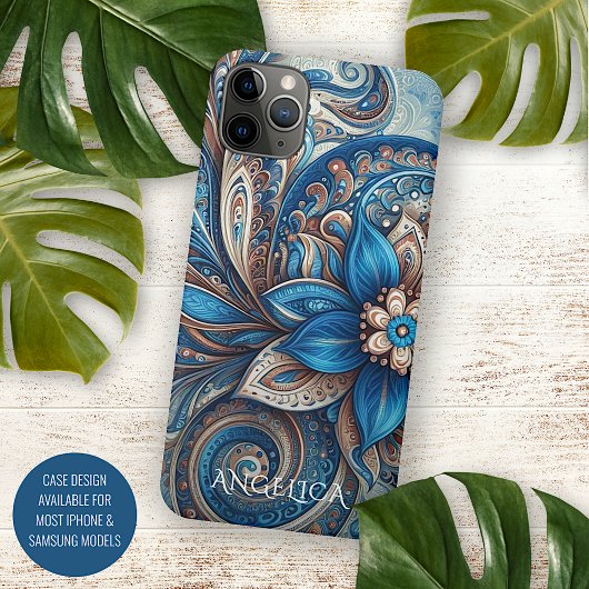Aqua Blauwgroen Azure Blue Beige Paisley Art Patte Case-Mate iPhone Case