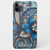 Aqua Blauwgroen Azure Blue Beige Paisley Art Patte iPhone Hoesje (Achterkant)