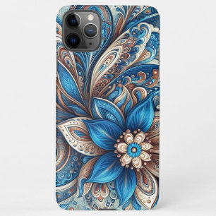 Aqua Blauwgroen Azure Blue Beige Paisley Art Patte iPhone 11Pro Max Hoesje