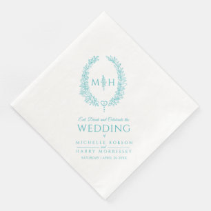Aqua blauwgroen bladovaal huwelijk servet