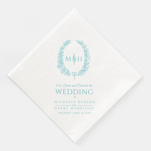 Aqua blauwgroen bladovaal huwelijk servet (Hoek)