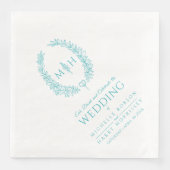 Aqua blauwgroen bladovaal huwelijk servet (Voorkant)
