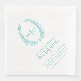 Aqua blauwgroen bladovaal huwelijk servet